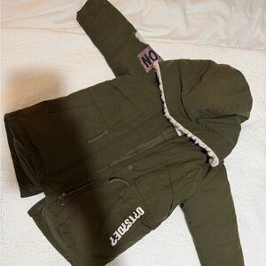 Zara Olive Green Quilted Jacket with Faux Fur Lining